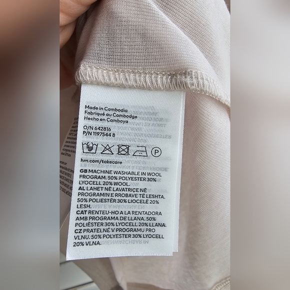 H&M LONGSLEEVE Shirt Mockneck Cream Ivory Beige Lyocell Wool Thin Warm Size XL - Picture 3 of 4